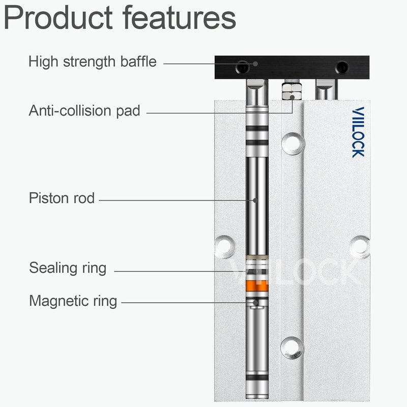 VIILOCK Pneumatic Air Cylinder 16mm Bore 50mm Stroke, Small Air Cylinder Double Rod Double Action TN16x50 - Image 4